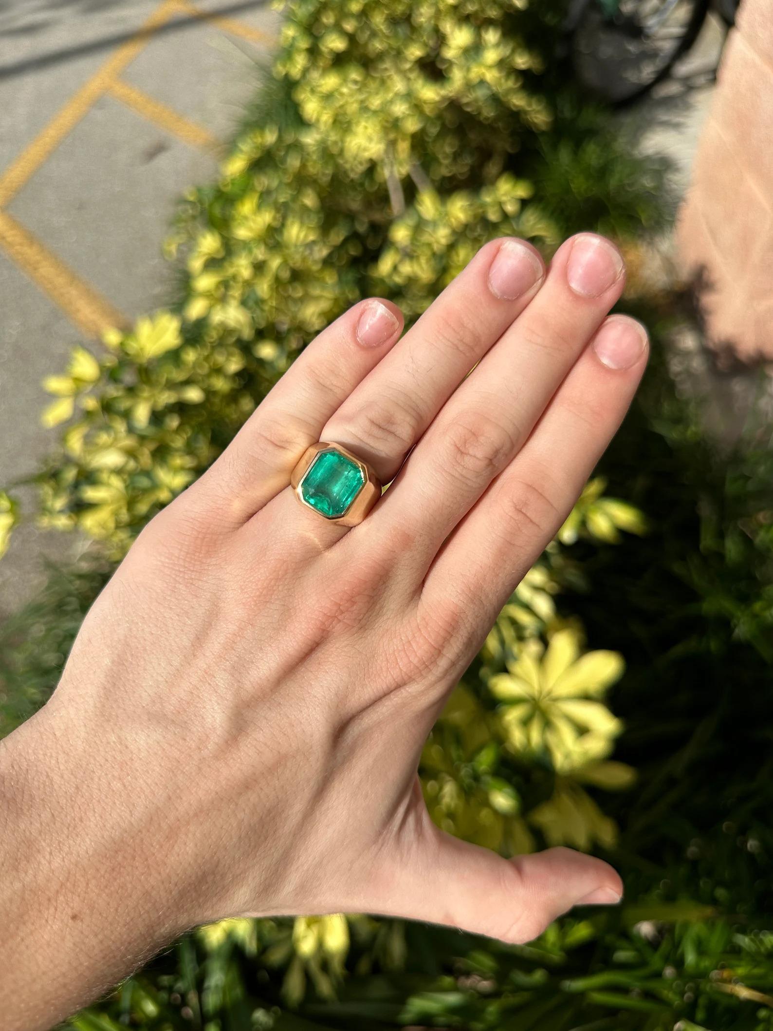 Bague gitan unisexe 18 carats AAA de grande qualité supérieure avec émeraude colombienne de 8,51 carats Neuf - En vente à Jupiter, FL