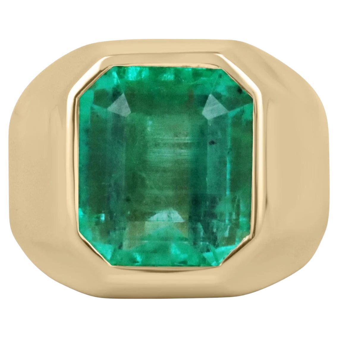8.51 Carat AAA Top Quality Huge Colombian Emerald Unisex Gypsy Ring 18K For Sale