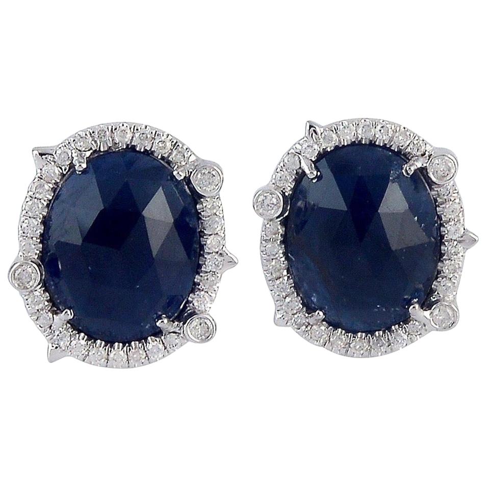 8.51 Carat Blue Sapphire Diamond 18 Karat Gold Stud Earrings For Sale