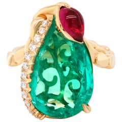 8.51 Ct Colombian Emerald 18 Karat Gold Diamond GIA Certified Cocktail Ring