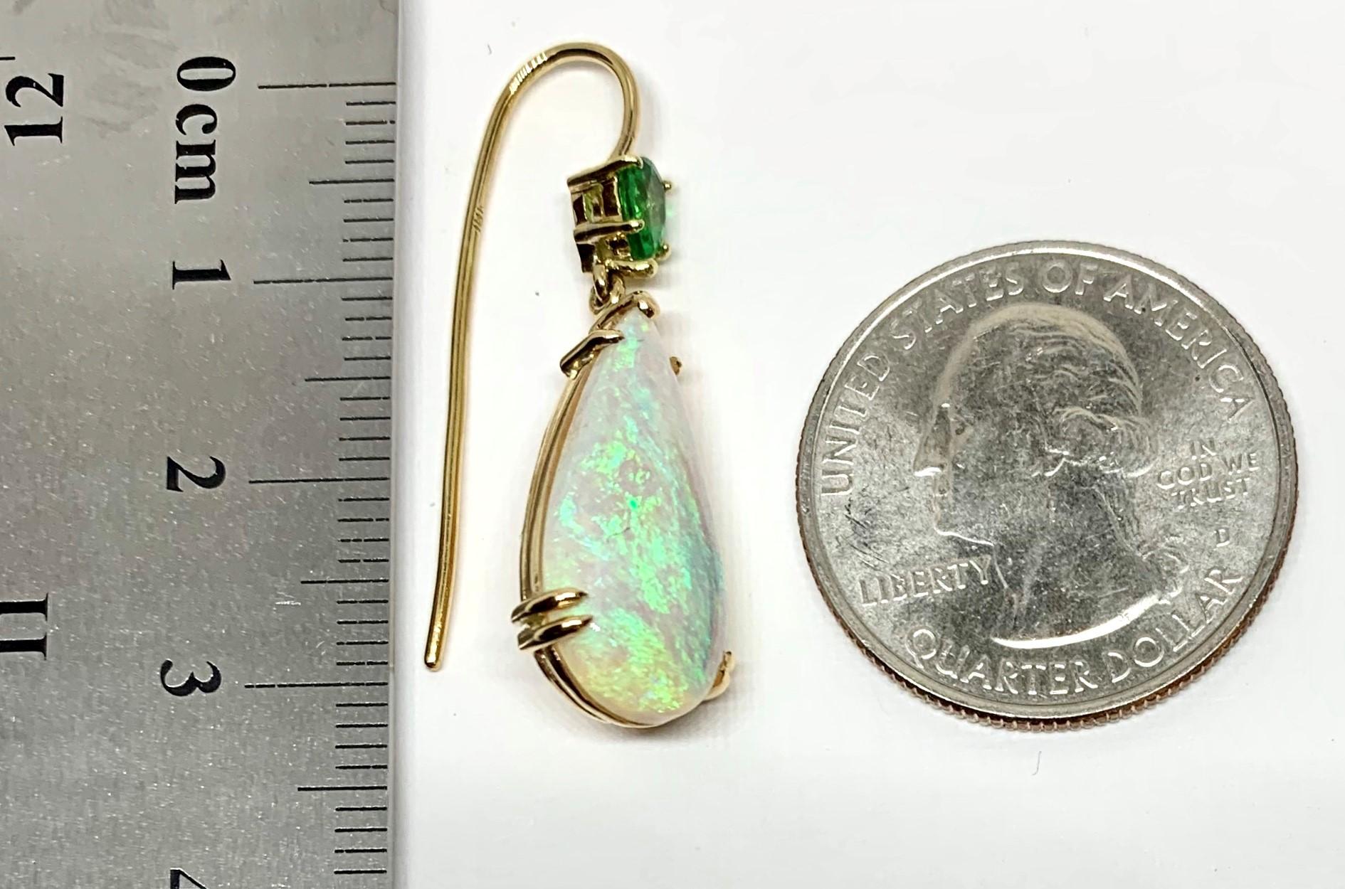 Artisan 8.51 ct. t.w. Opal Pear and Tsavorite Yellow Gold French Wire Drop Earrings