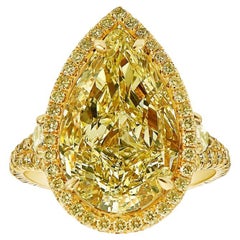 8.51 Carat Pear Statement Fancy Yellow 14K Gold A Crown-Worthy Fancy Rarity