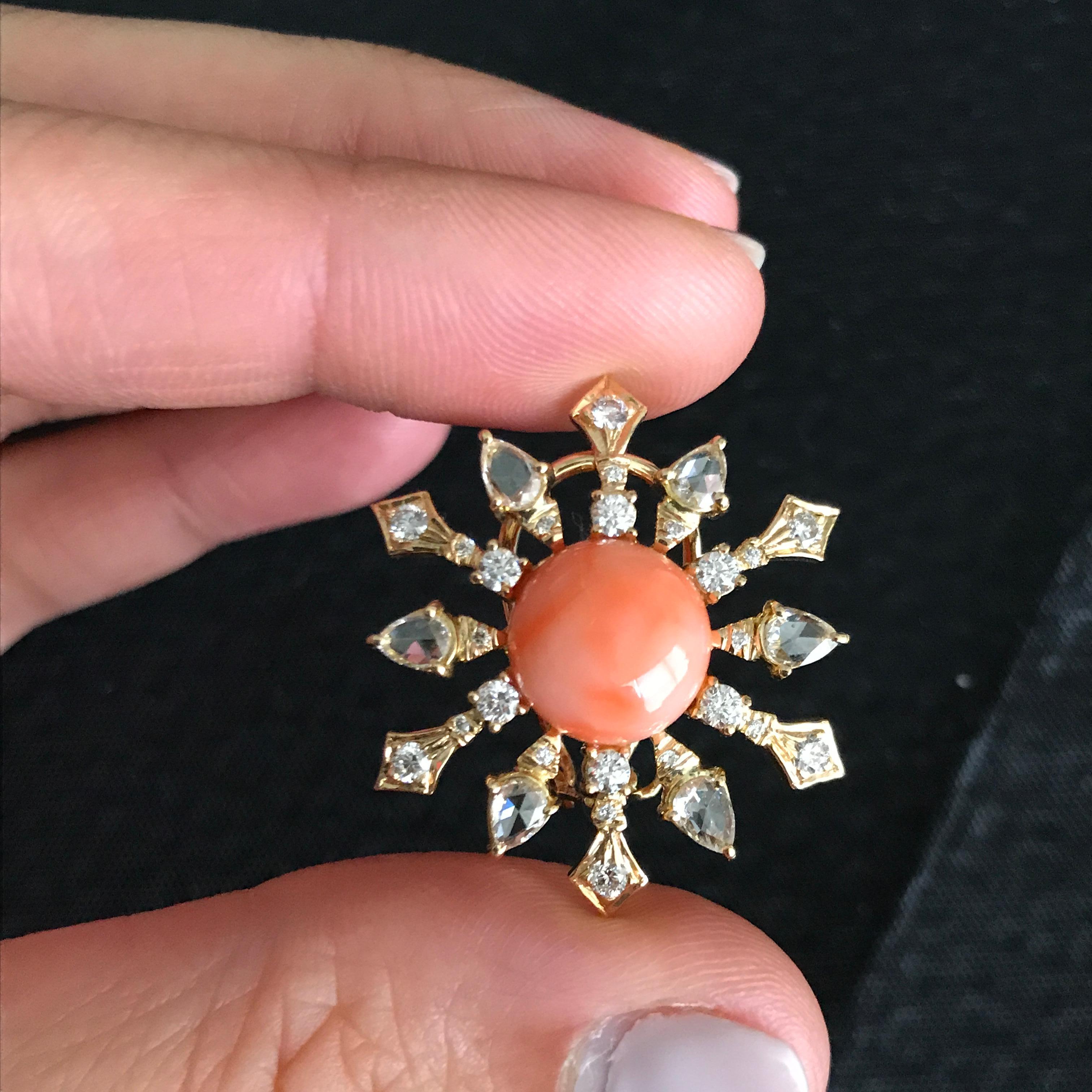 8.51 Carat Round Coral and Diamond Stud Earrings In New Condition In Bangkok, Thailand