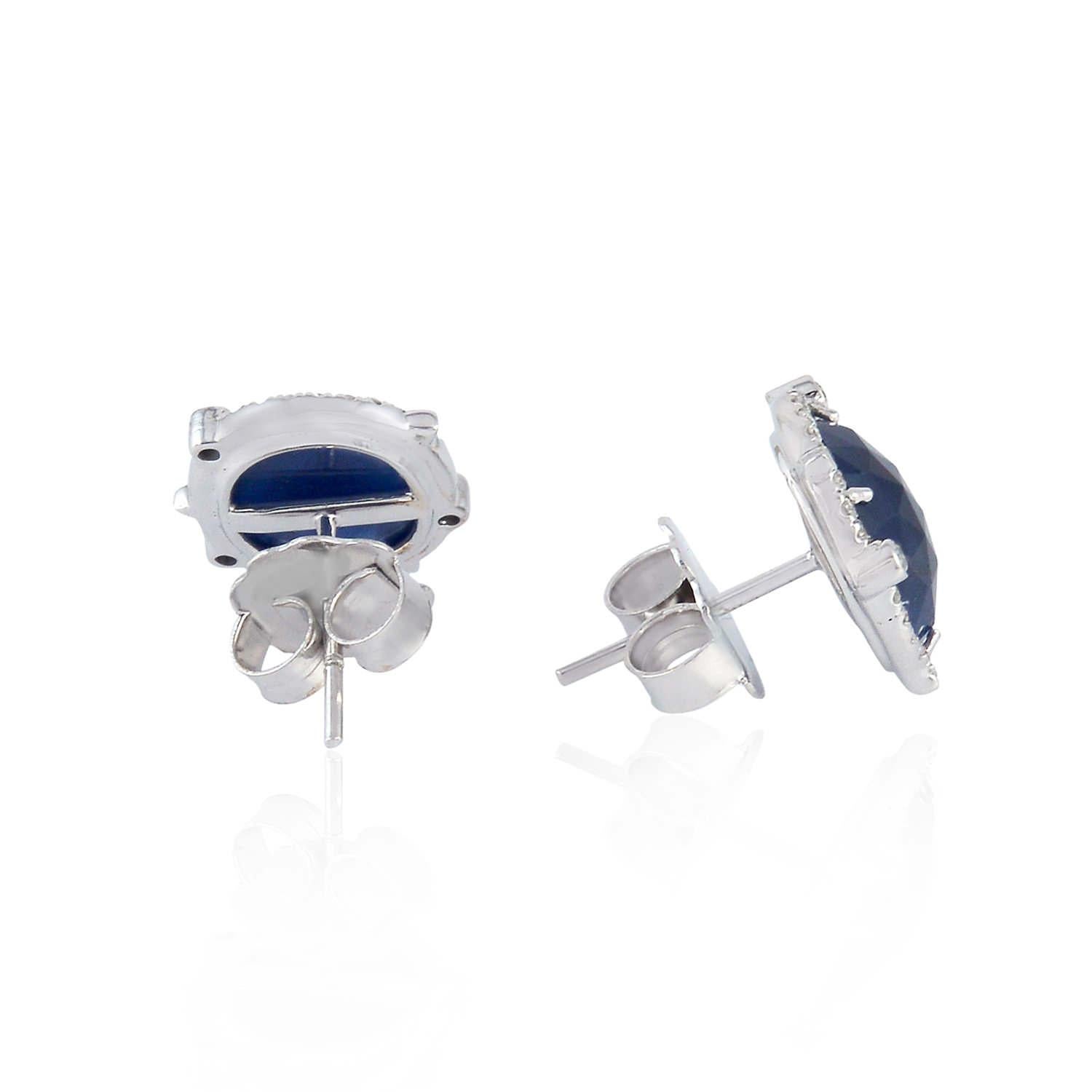 Contemporain Meghna Jewels, clous d'oreilles en or 14 carats avec saphir bleu de 8,51 carats et diamants en vente