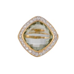 8.51 Carats Green Amethyst and Diamond 18kt Yellow Gold Ring