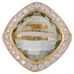 8.51 Carats Green Amethyst and Diamond 18kt Yellow Gold Ring
