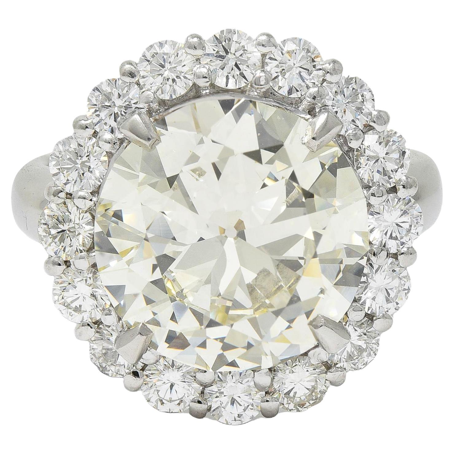 8.51 CTW Old European Cut Diamond Platinum Vintage Halo Engagement Ring GIA