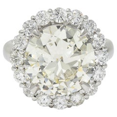 8,51 CTW Vecchio diamante taglio europeo in platino Anello di fidanzamento aureolato vintage GIA