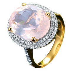 8.51 Pink Quartz Diamond Ring 14 Karat Yellow Gold