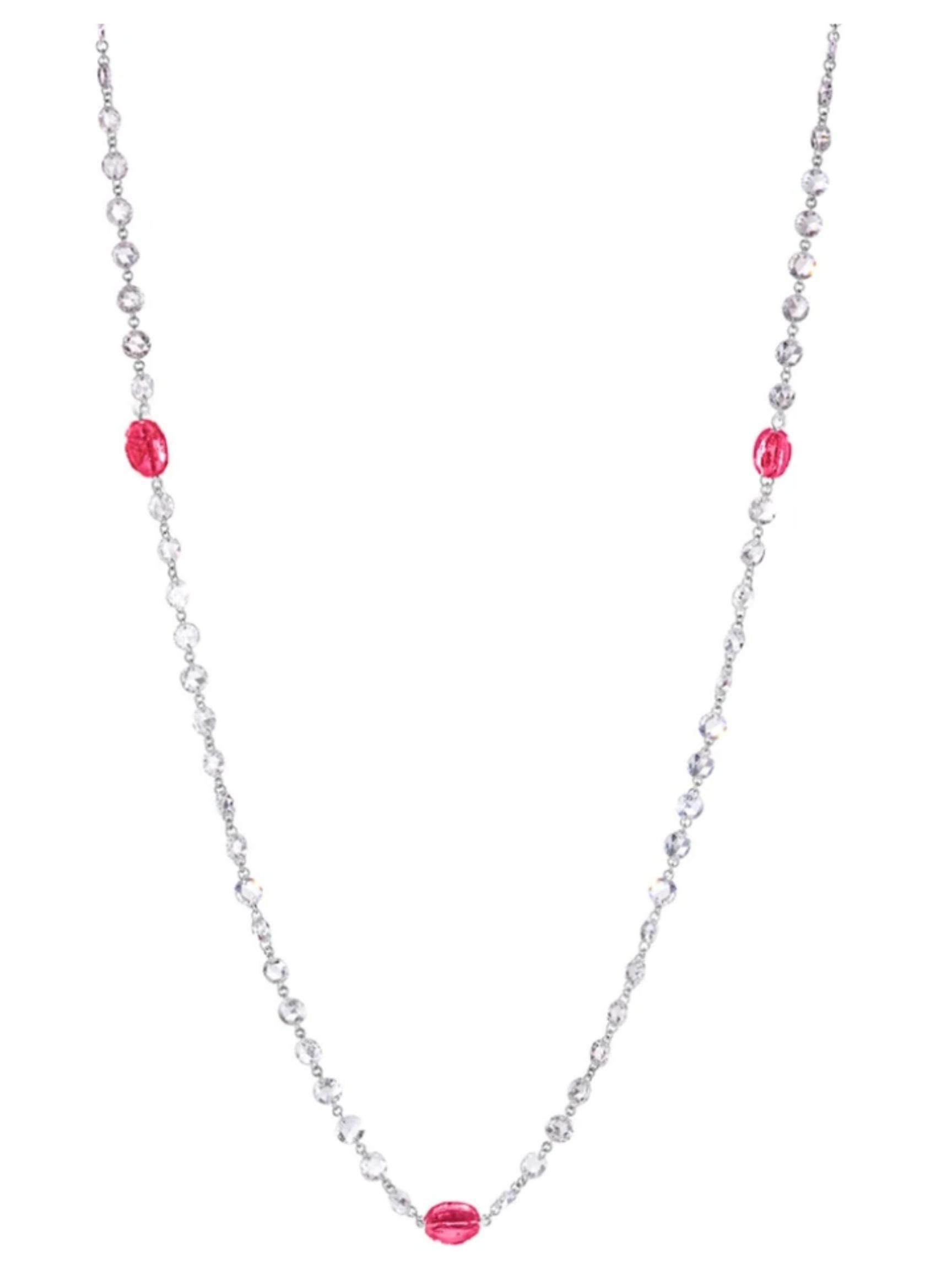 Modern 8.52 Carat Diamond and Ruby Platinum Long Chain Necklace For Sale
