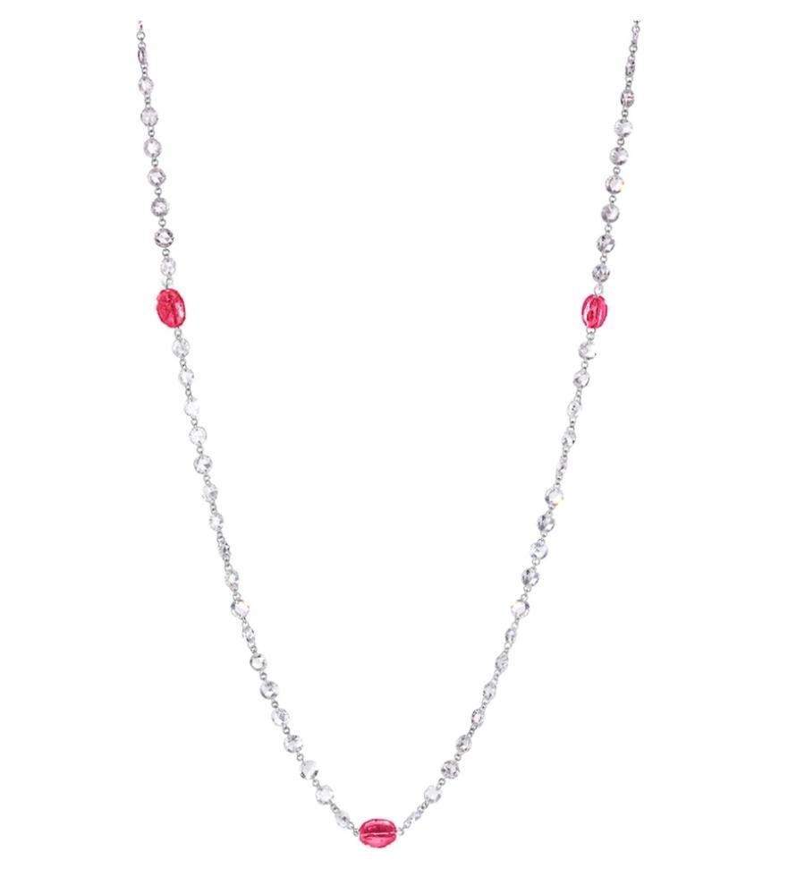 Round Cut 8.52 Carat Diamond and Ruby Platinum Long Chain Necklace For Sale