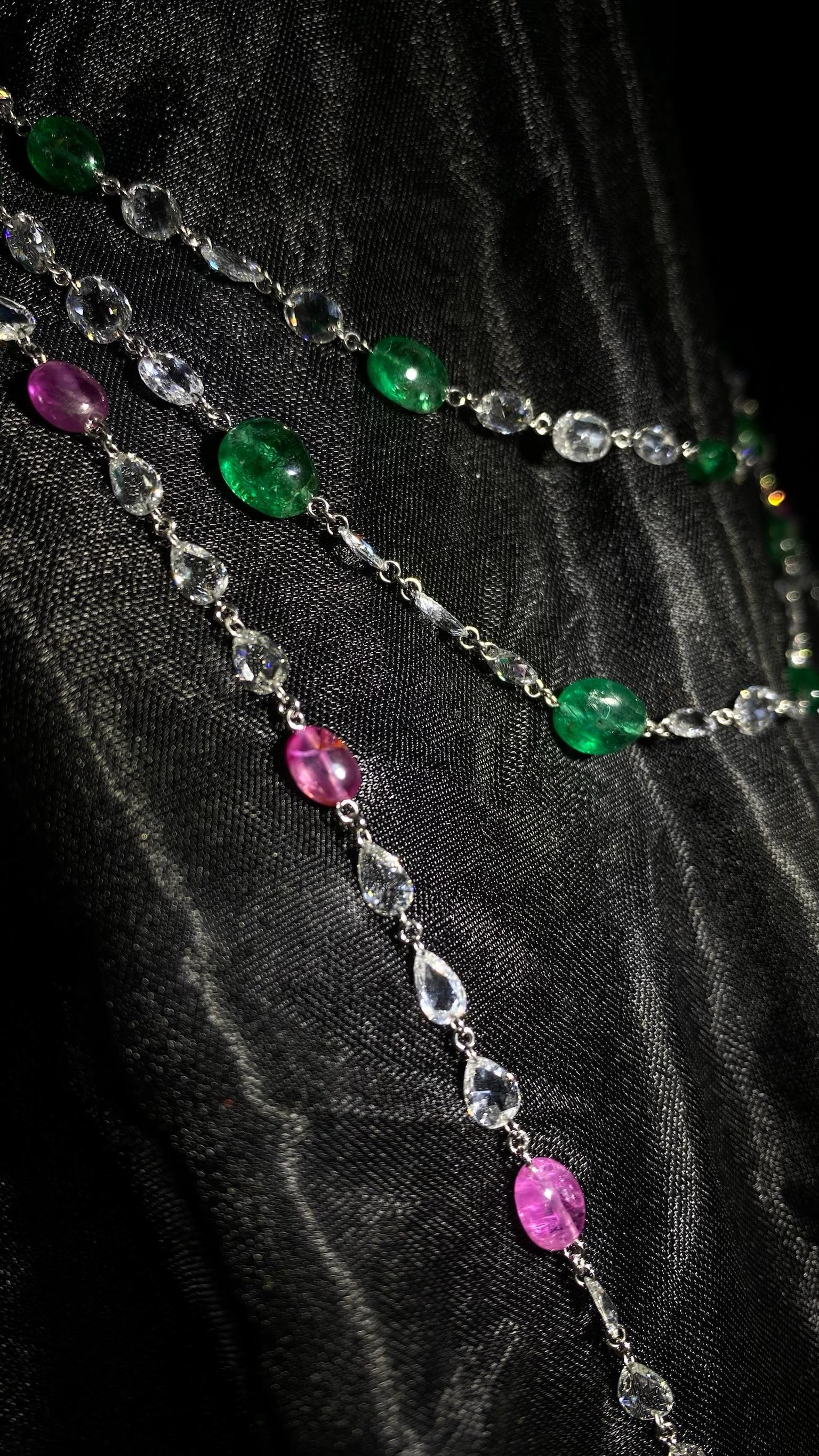 Collana a catena lunga in platino con diamanti e rubini da 8,52 carati In condizioni Nuovo in vendita a New York, NY