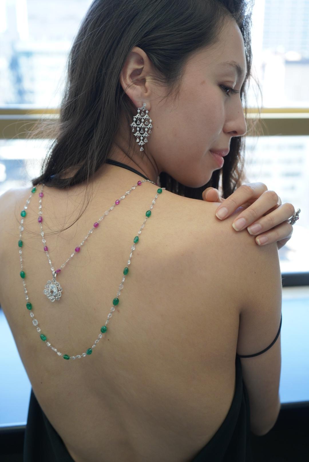 Collana a catena lunga in platino con diamanti e rubini da 8,52 carati in vendita 1