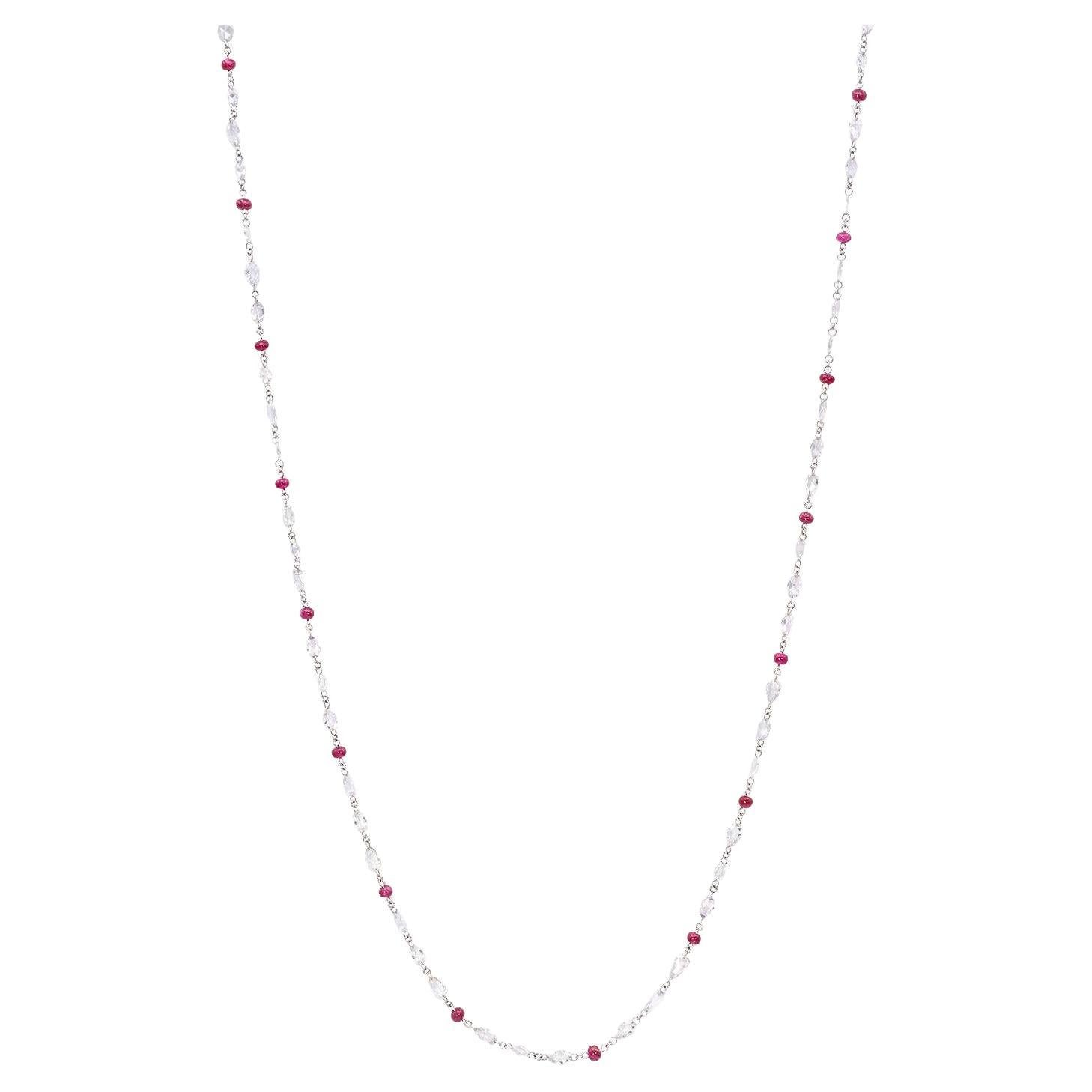 8.52 Carat Diamond and Ruby Platinum Long Chain Necklace For Sale