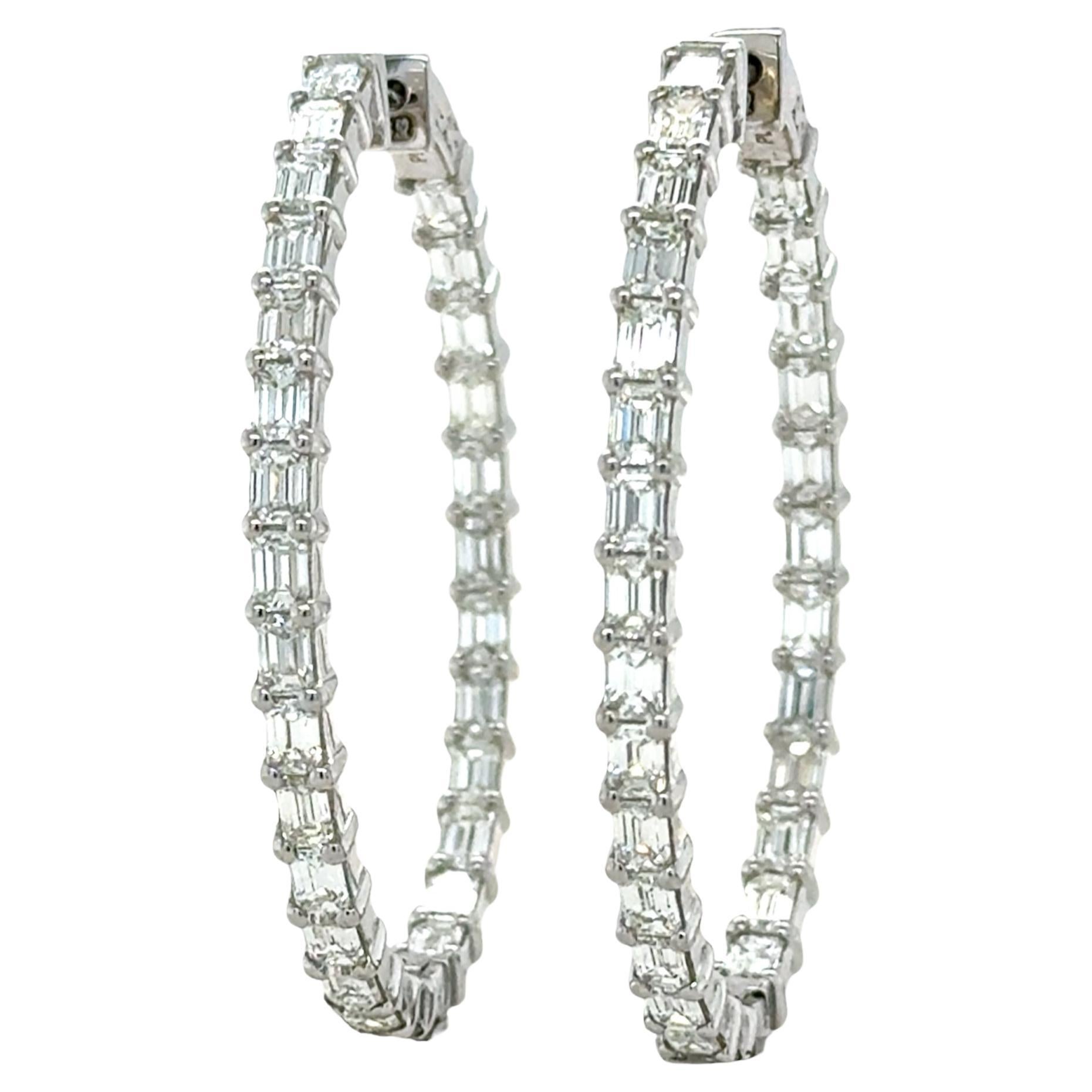 Pendientes de aro de diamantes talla esmeralda de 8,52 quilates