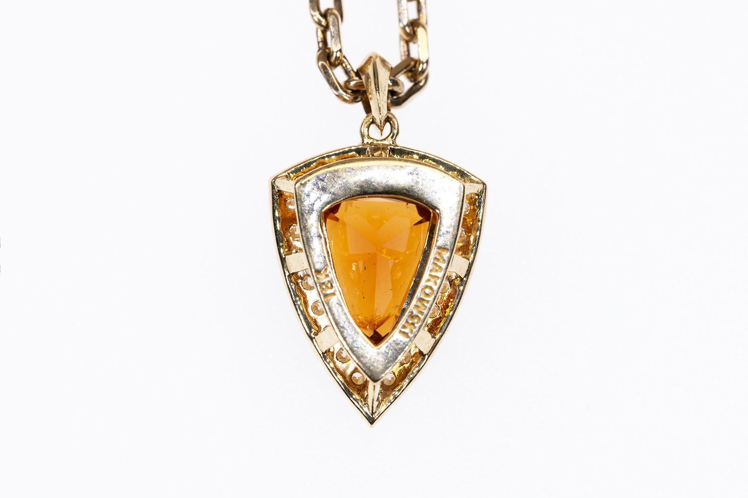 3.52 Carat Hessonite Garnet Pendant with Diamond Halo set in 18K Yellow Gold In New Condition For Sale In Manchester By The Sea, MA