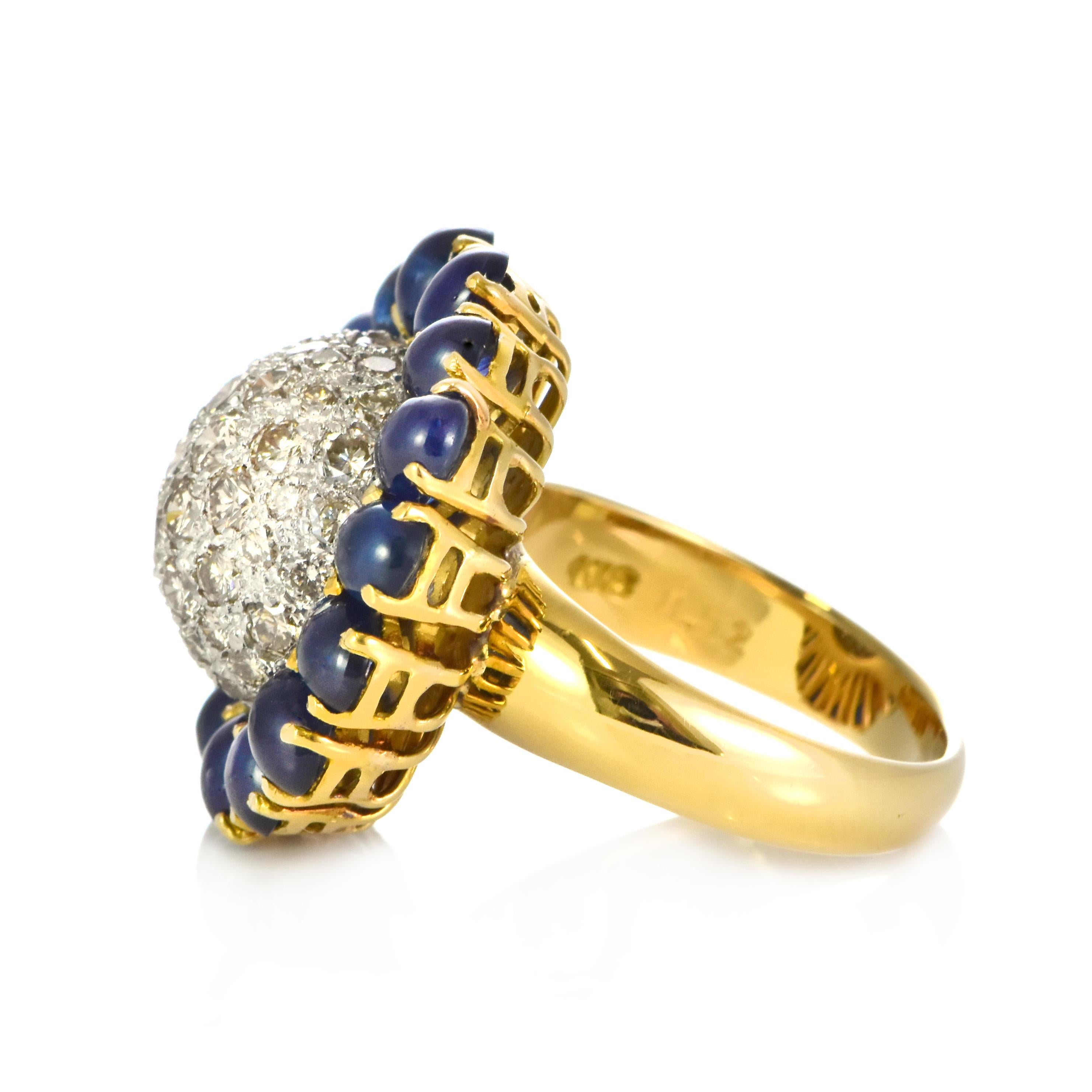8.52 Carat Natural Cabochon Sapphires and Diamond Ring Made in 18K Gold im Angebot 5