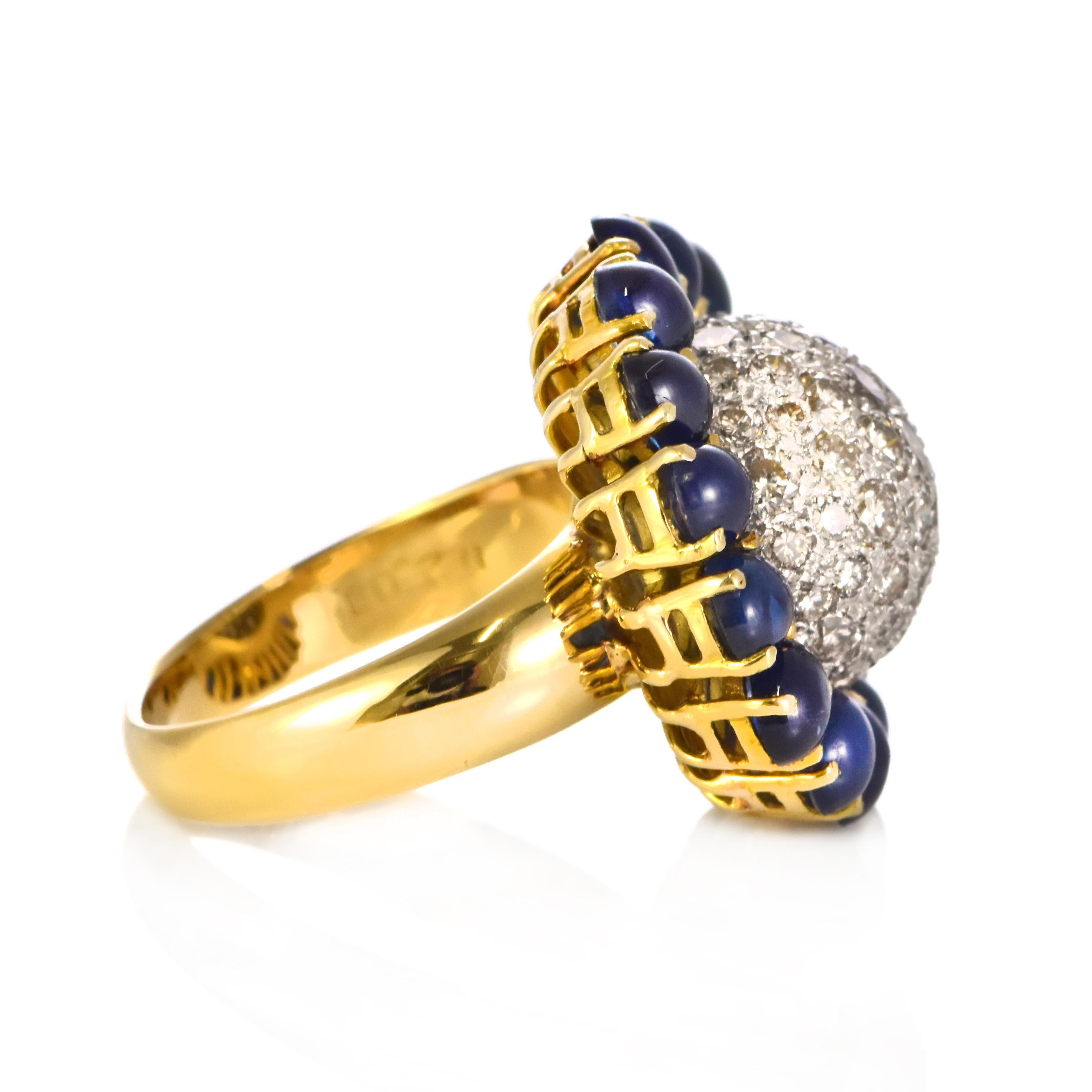 8.52 Carat Natural Cabochon Sapphires and Diamond Ring Made in 18K Gold im Angebot 6