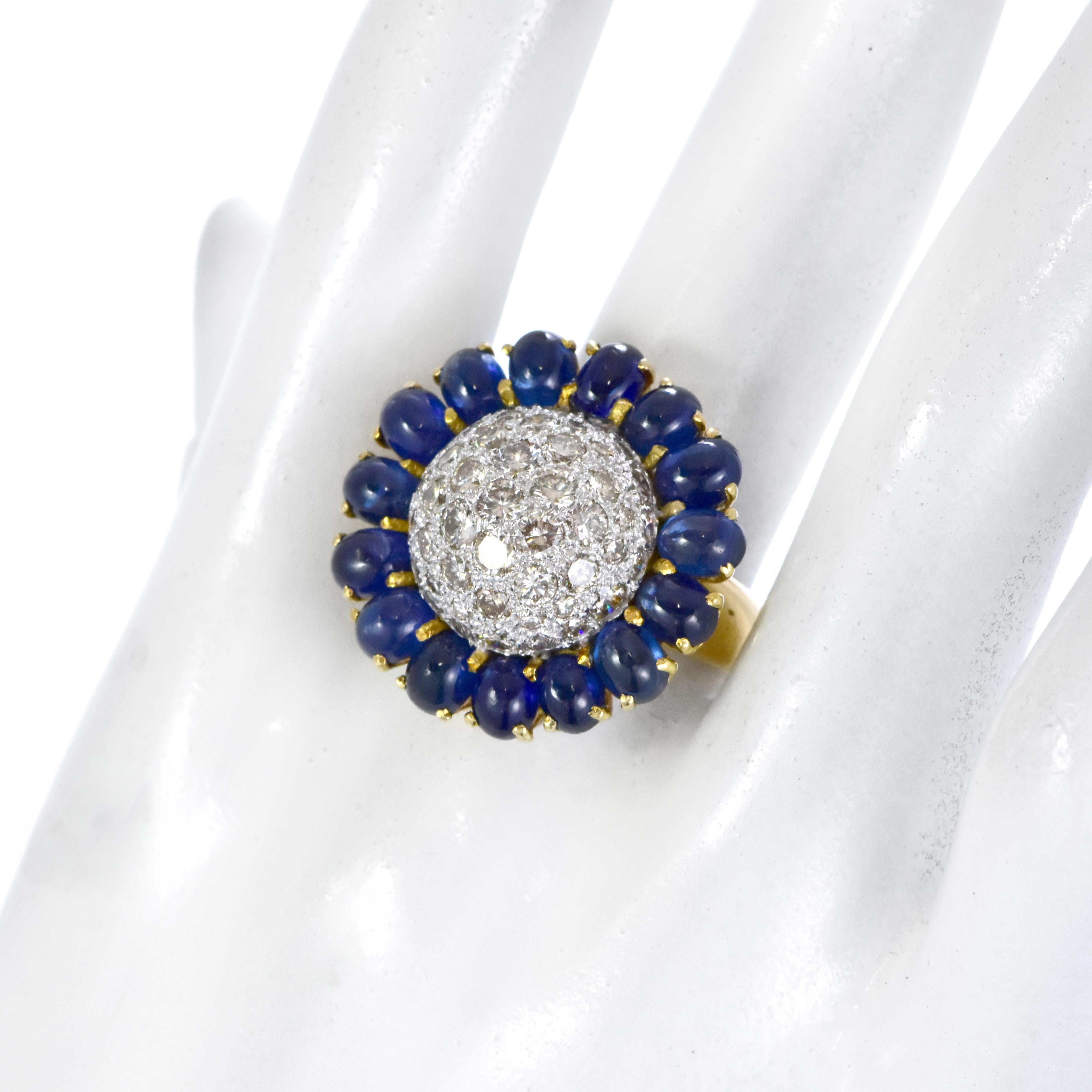 8.52 Carat Natural Cabochon Sapphires and Diamond Ring Made in 18K Gold im Angebot 7