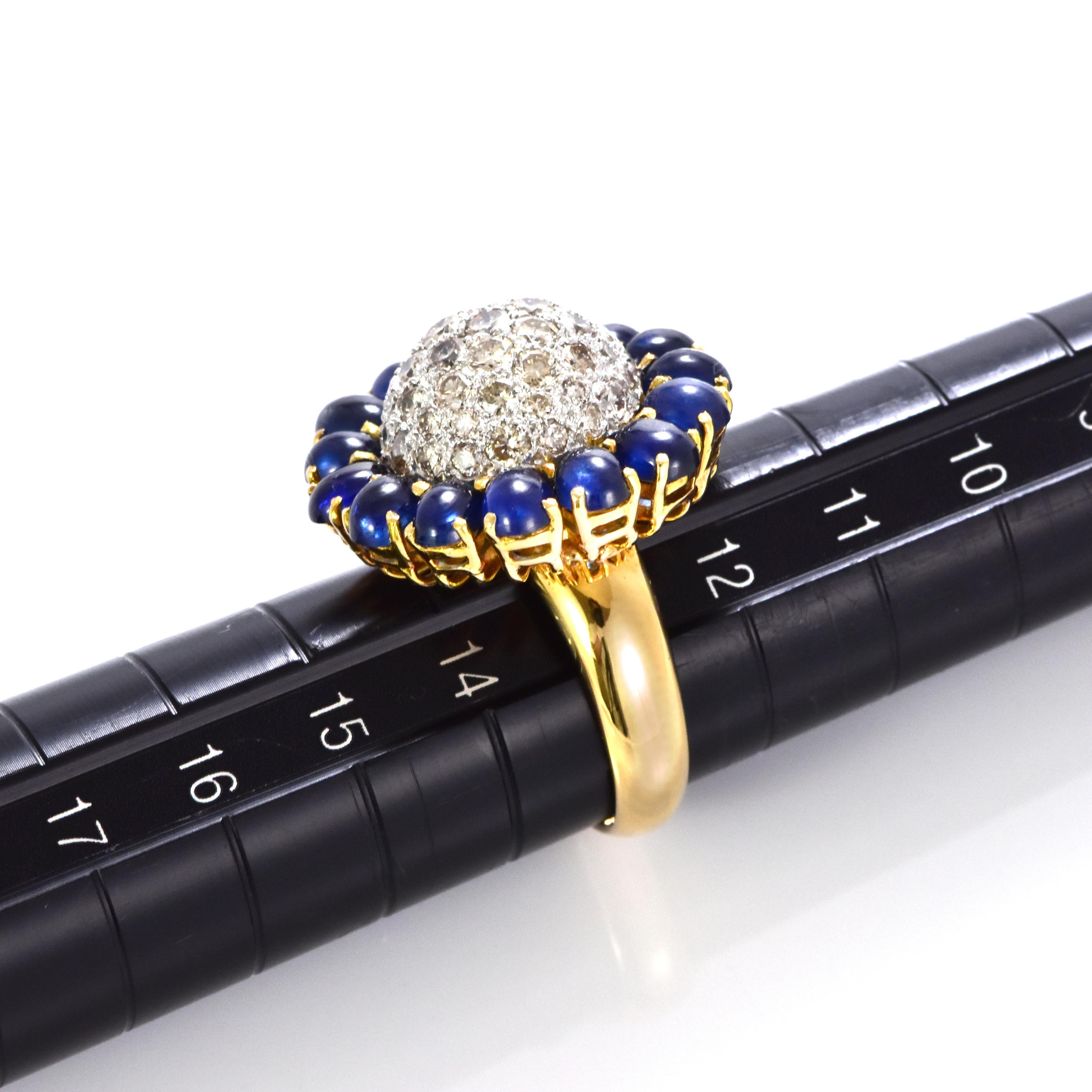 8.52 Carat Natural Cabochon Sapphires and Diamond Ring Made in 18K Gold im Angebot 8