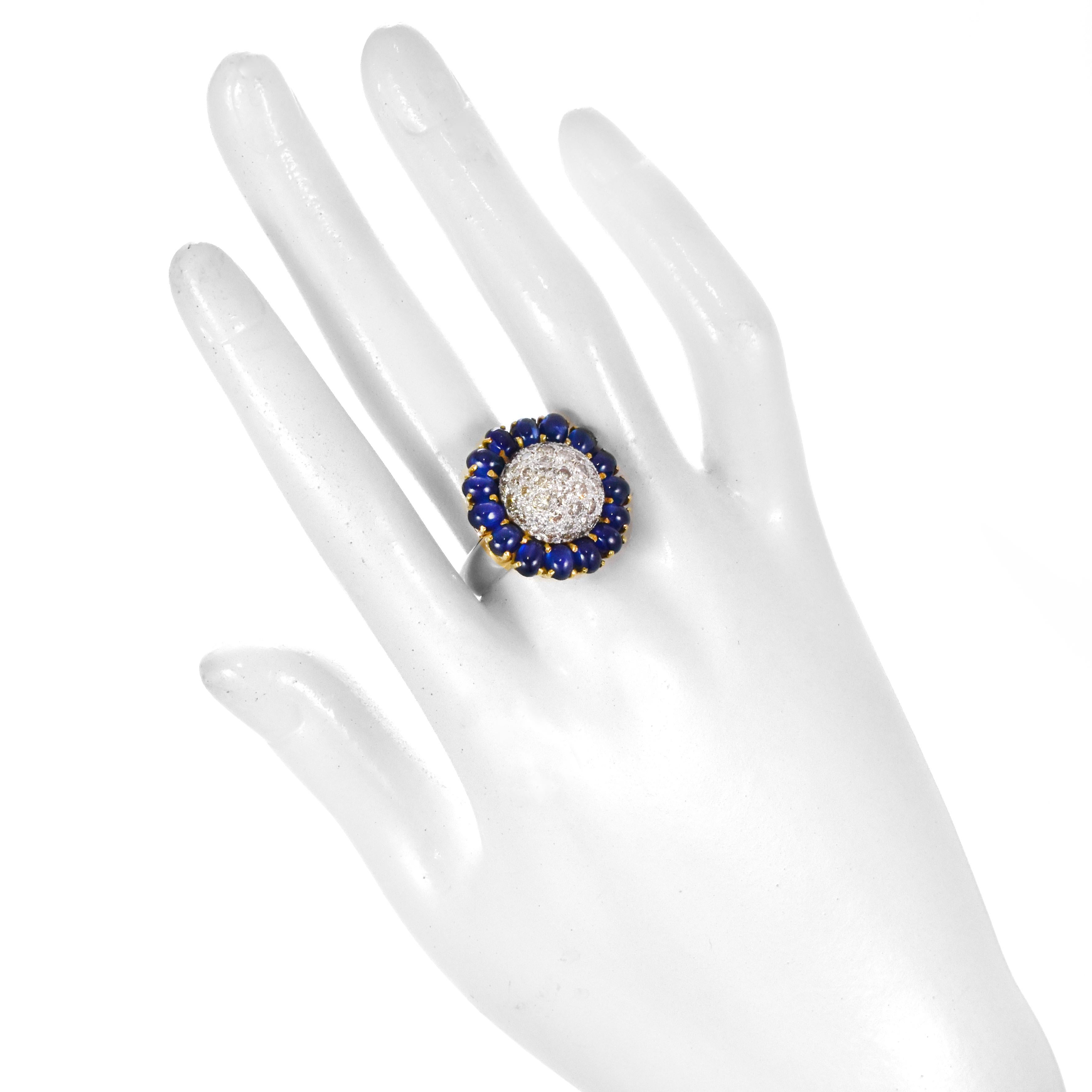 8.52 Carat Natural Cabochon Sapphires and Diamond Ring Made in 18K Gold im Angebot 1