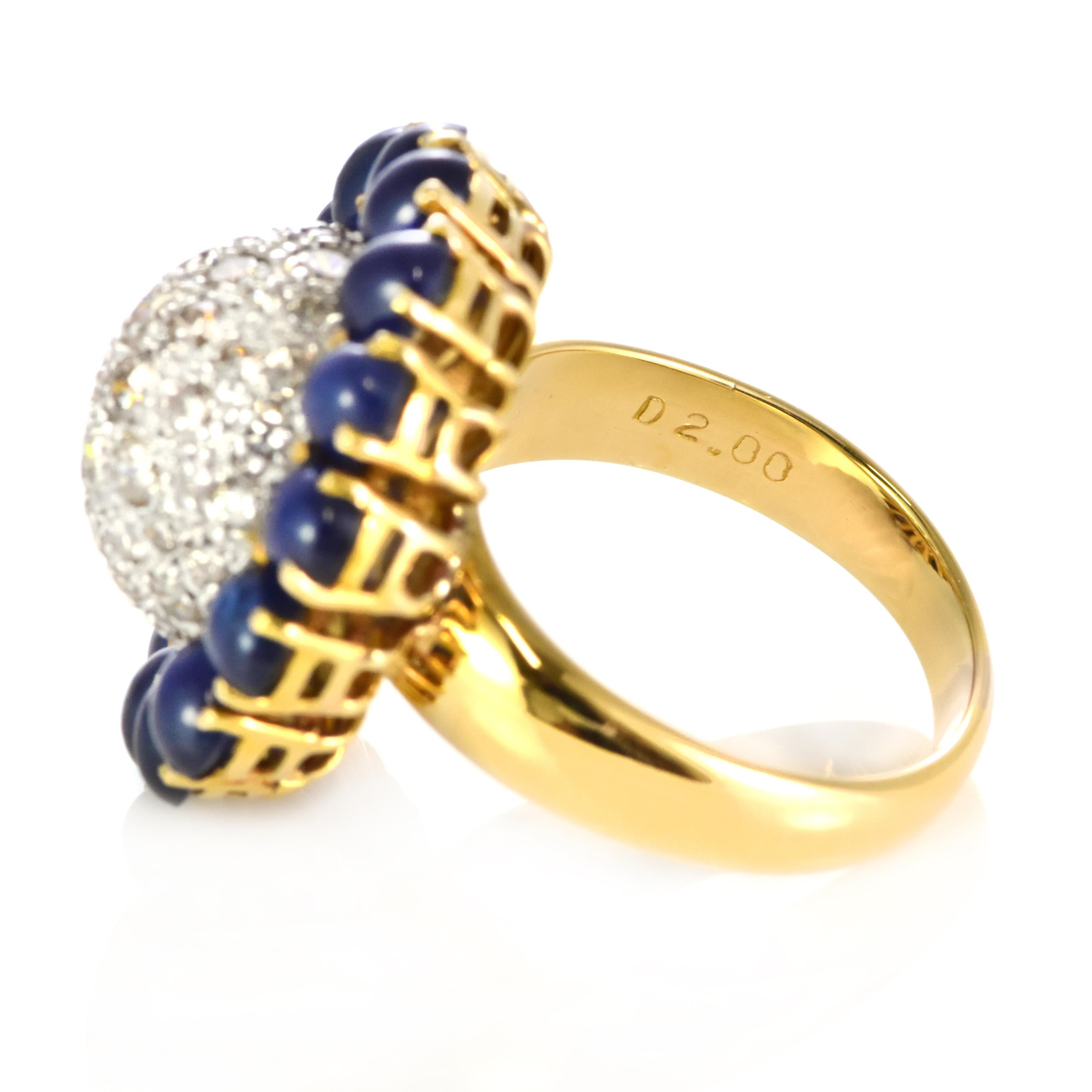 8.52 Carat Natural Cabochon Sapphires and Diamond Ring Made in 18K Gold im Angebot 4