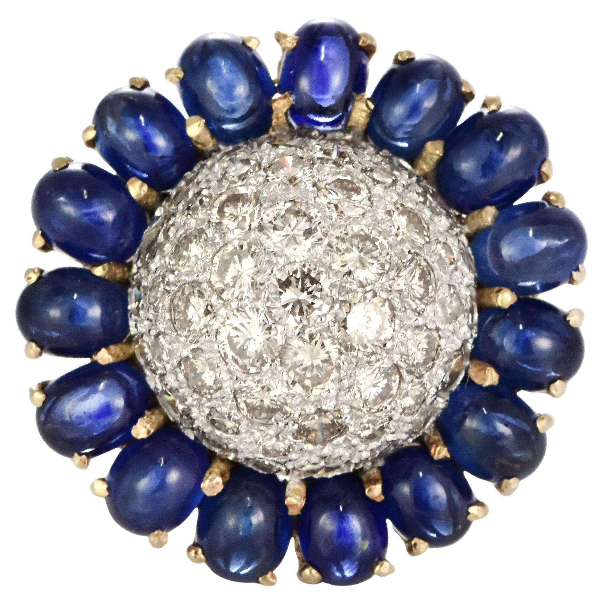 8.52 Carat Natural Cabochon Sapphires and Diamond Ring Made in 18K Gold im Angebot