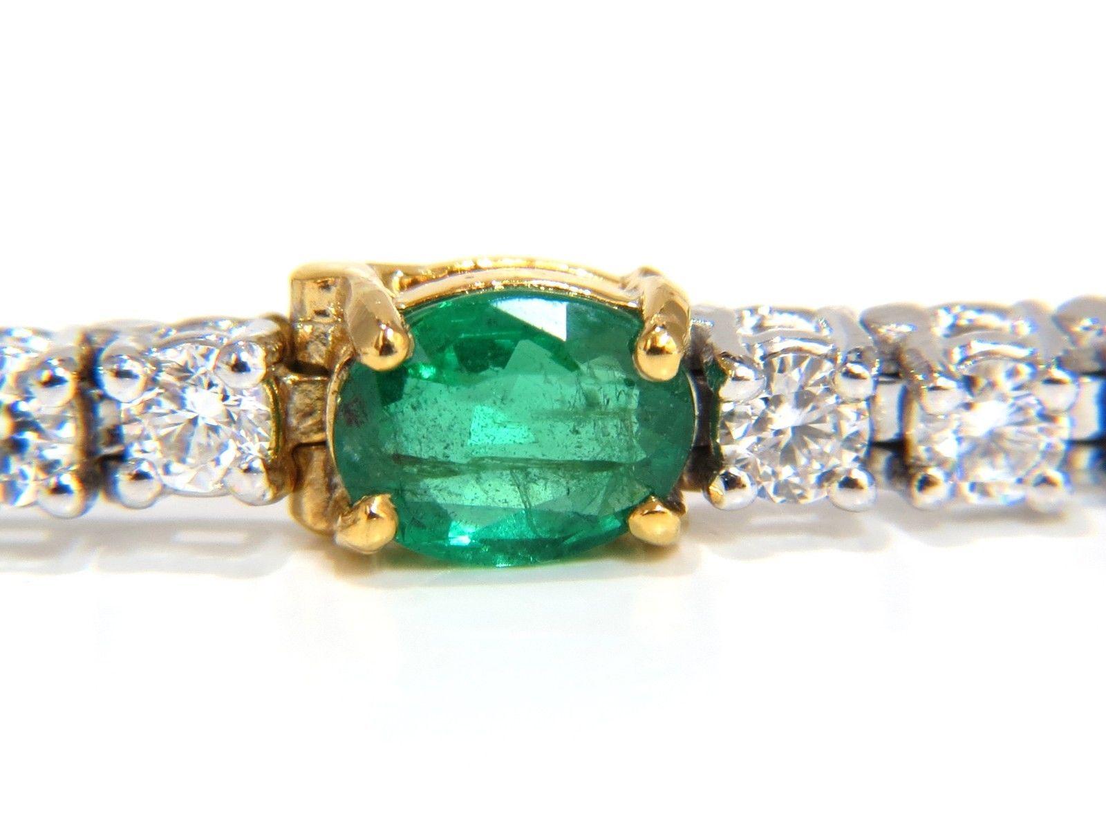 Women's or Men's 8.52 Carat Natural Emeralds and Diamonds Tennis Bracelet 14 Karat Zambia Greens