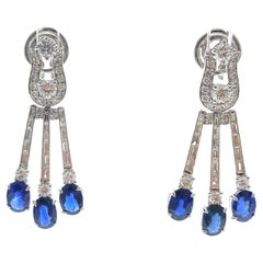 8.52 Carat Oval Shape Bule Sapphire & Diamond Earring In 18k White Gold