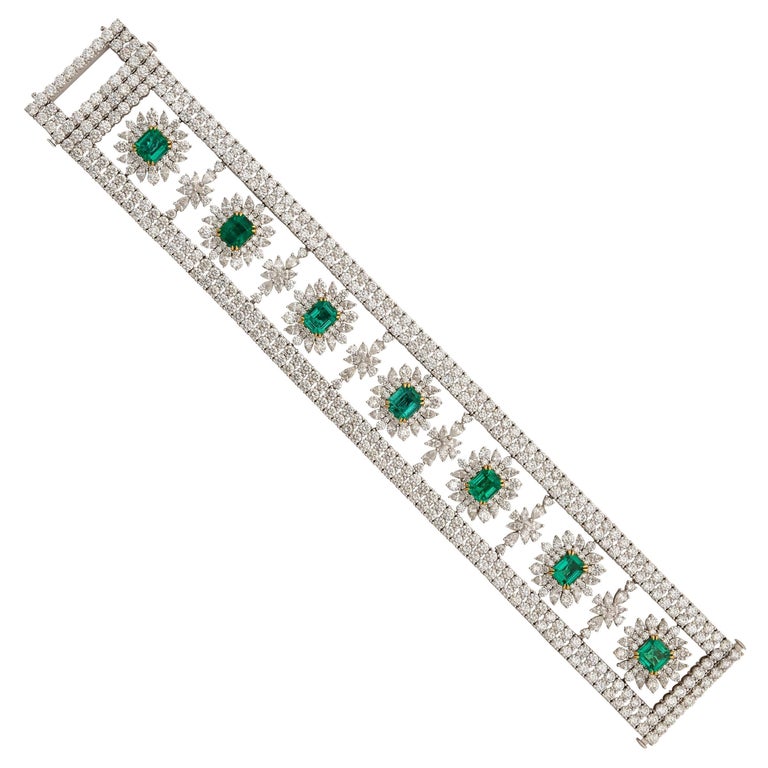 8.526 Carat Emerald Bracelet and Necklace in 18 Karat White Gold with ...
