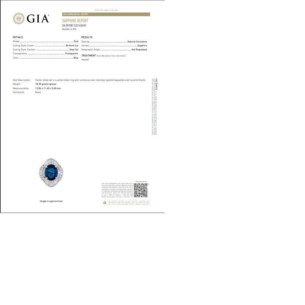 Donna Anello Ballerina in platino con diamante e zaffiro blu da 8,53 carati, certificato GIA in vendita