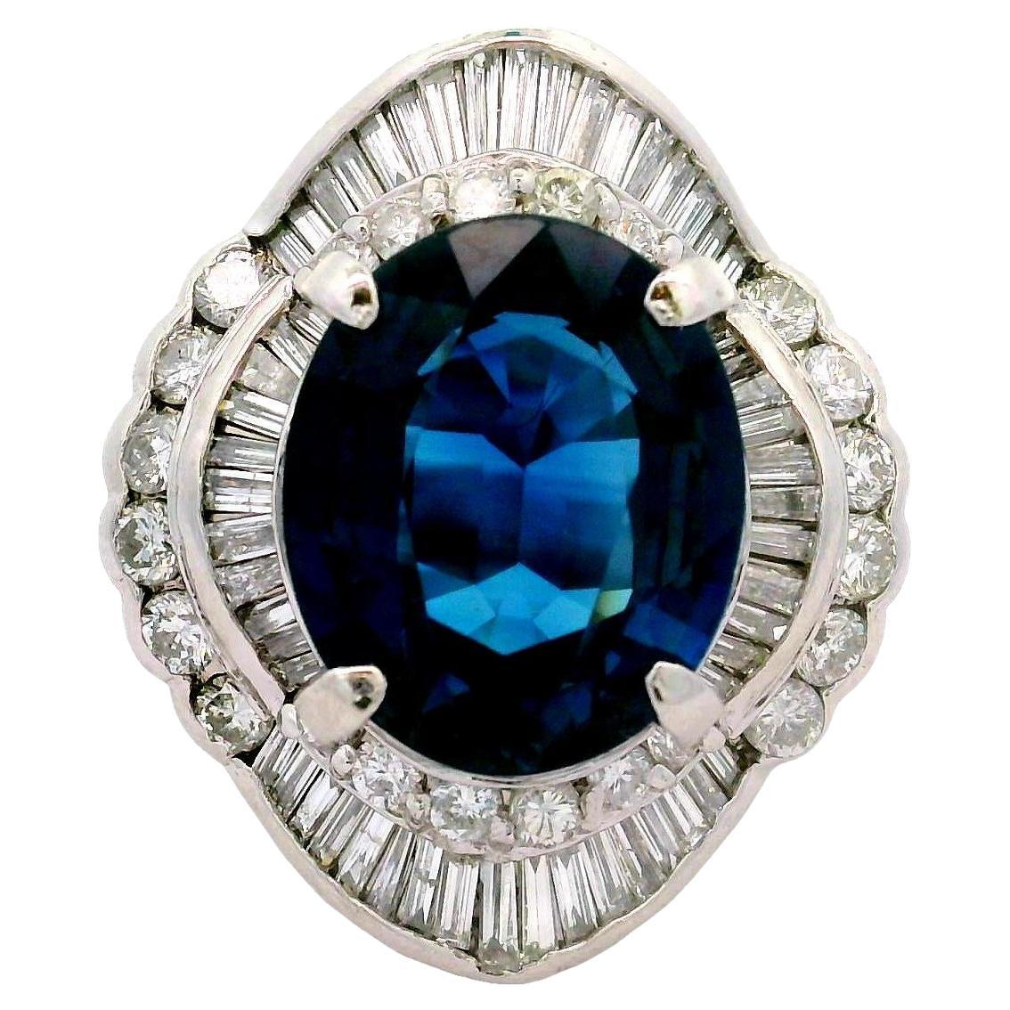 8.53 Carat Blue Sapphire Diamond Platinum Ballerina Ring, GIA Certified