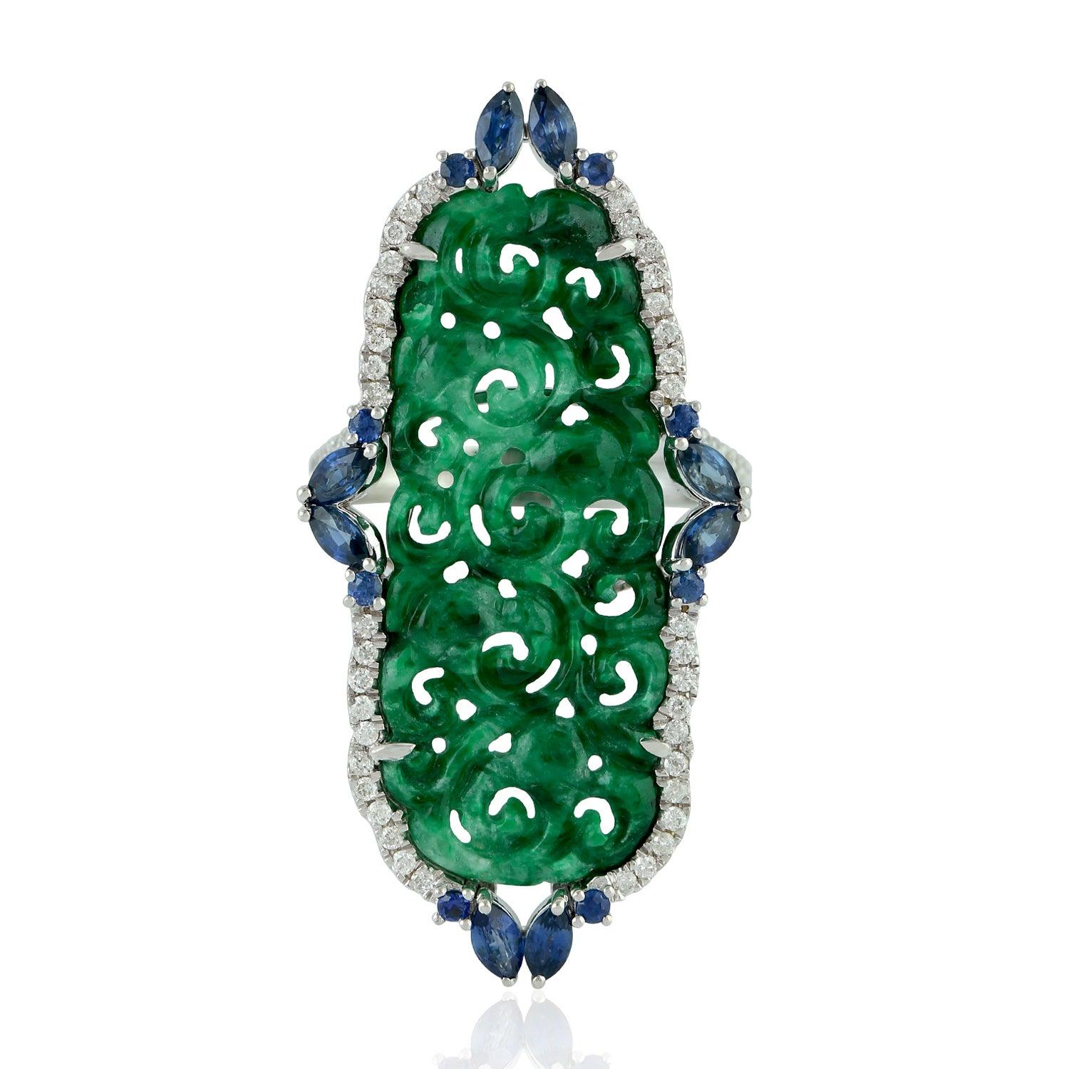En vente :  Bague en or 18 carats et diamants avec jade sculpté de 8,53 carats 3