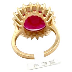 8.53 Carat Cushion Cut Ruby Diamond Halo Ring Statement Fine Jewelry 14KT Gold