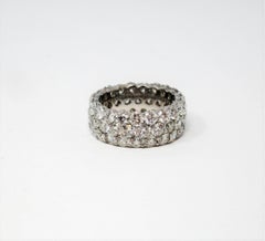 8.53 Carat Three-Row Round Brilliant Diamond Eternity Band Ring 14 Karat Gold