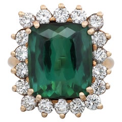 Bague en or jaune 14 carats avec tourmaline verte de 8,53 carats et diamants de 1,80 carat