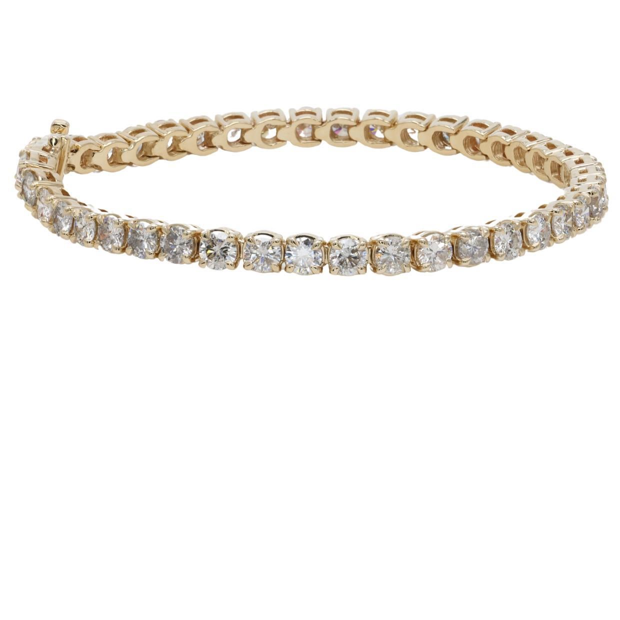Round Cut 8.53ctw Tennis Bracelet Set In 14k Yellow Gold For Sale
