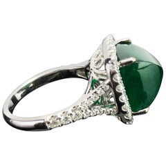 8.54 Carat Emerald Sugarloaf and Diamond Statement Ring