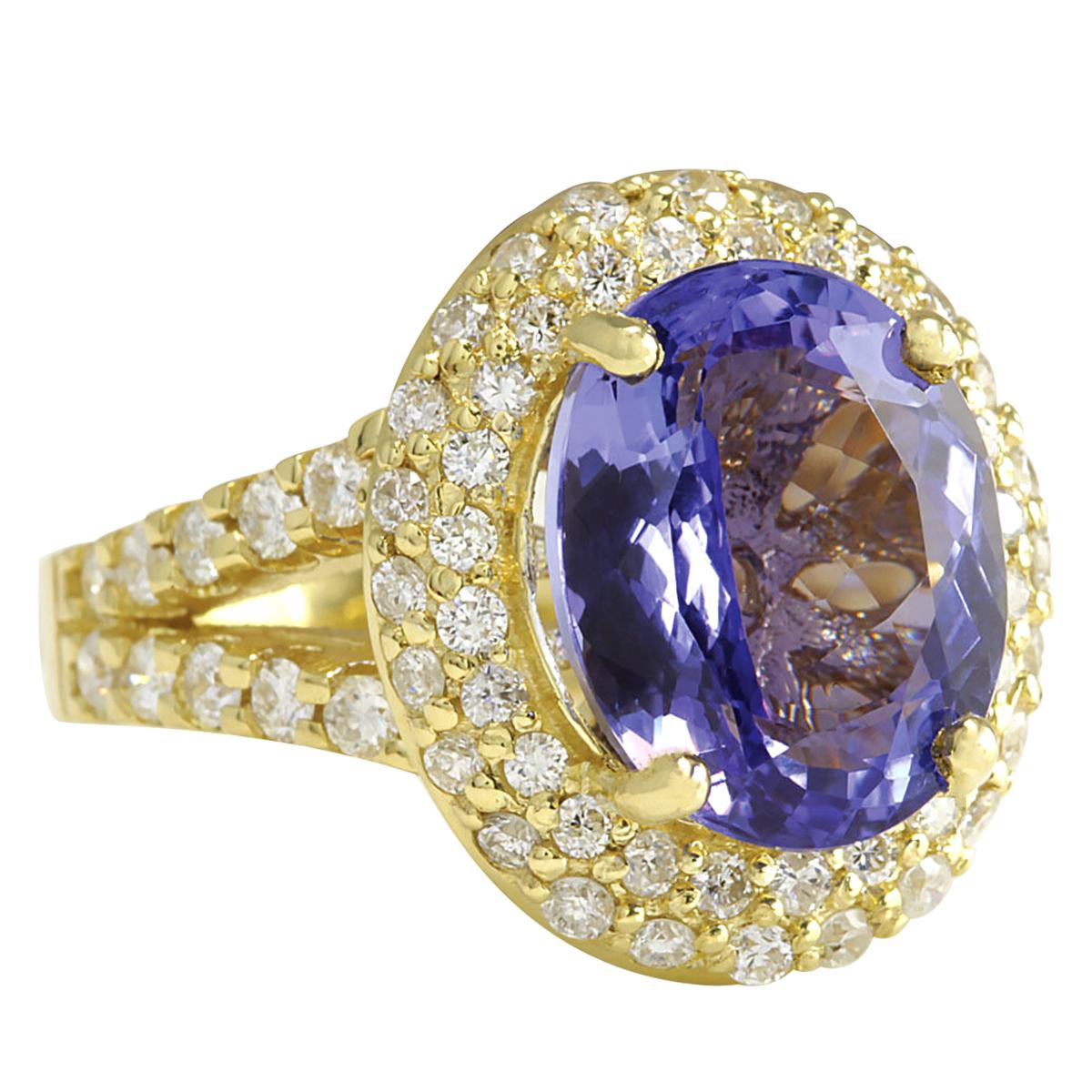Introducing our exquisite 14K Yellow Gold Diamond Ring featuring a stunning 8.54 Carat Natural Tanzanite. Stamped for authenticity, this ring is a symbol of elegance and sophistication. Weighing 11.5 grams, it boasts a captivating Tanzanite weighing