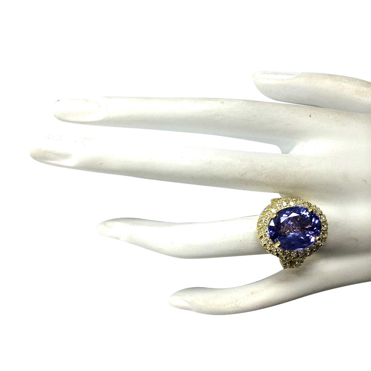 Oval Cut Exquisite Natural Tanzanite Diamond Ring In 14 Karat Yellow Gold  For Sale
