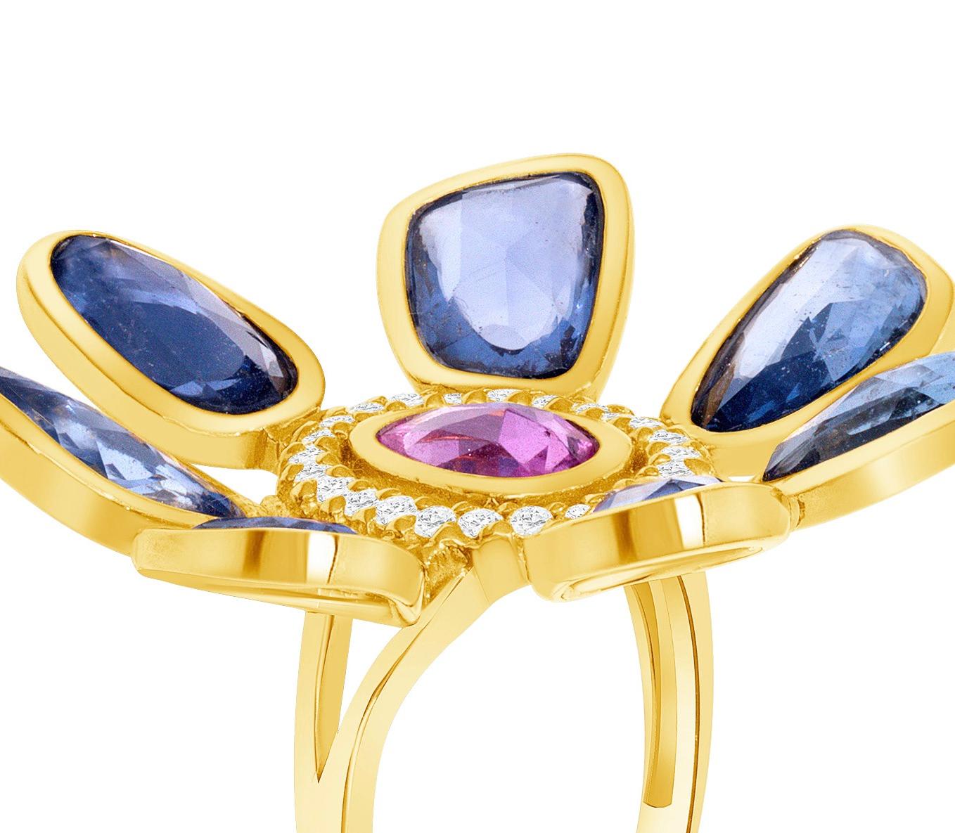 8,54 Karat Gesamtgewicht Saphir Diamant 18k Gelbgold Mode Ring im Zustand „Neu“ im Angebot in Woodstock, GA