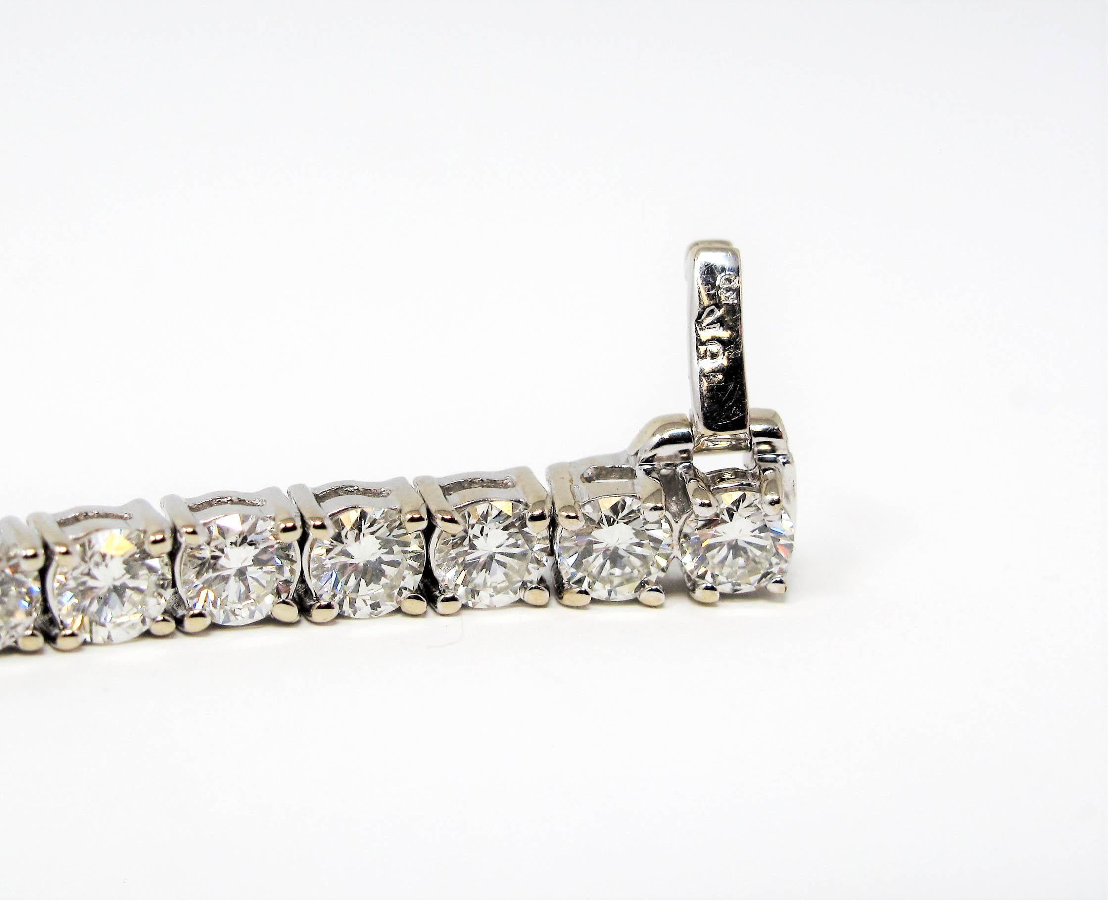 8.54 Carats Total Round Brilliant Diamond Tennis Bracelet 14 Karat White Gold For Sale 4