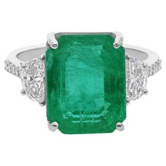 8.54Ct Certified Emerald & Diamond Engagement Halo Ring In 18k White Gold (bague de fiançailles émeraude et diamant certifiés)