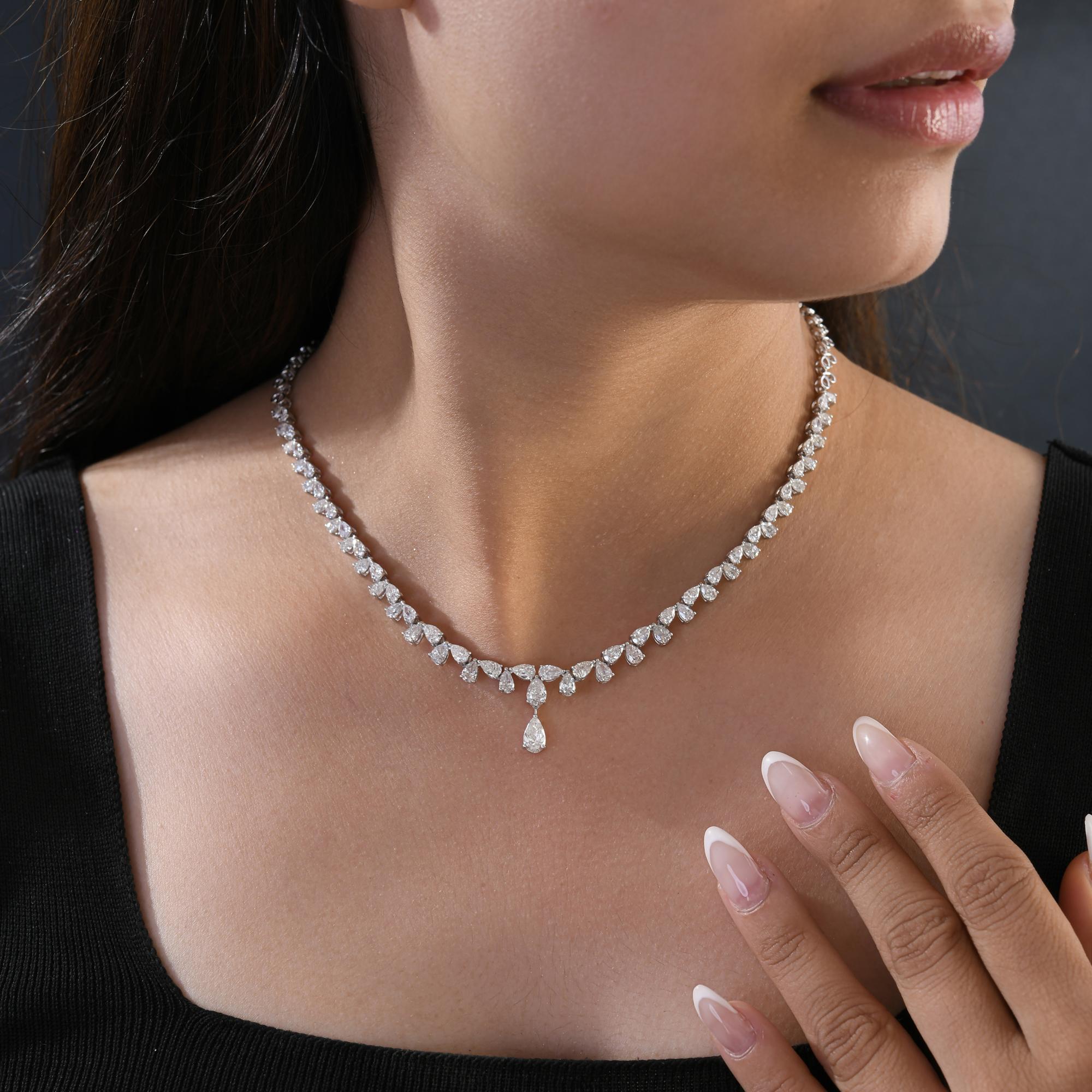 Taglio a goccia Collana a girocollo con diamante a pera certificato da 8,54 carati in oro bianco 14 carati in vendita