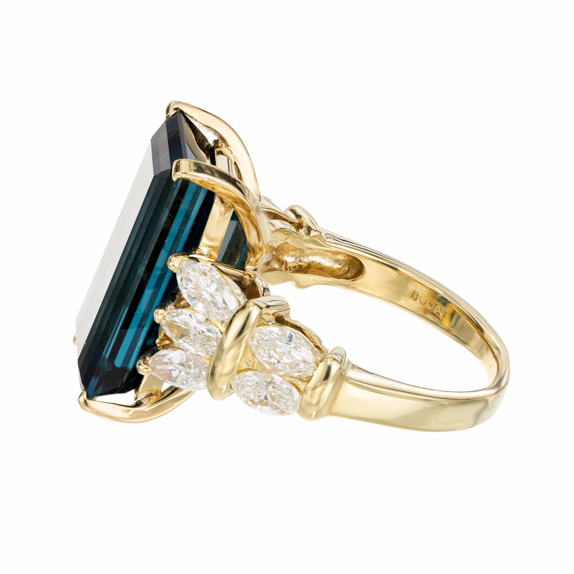 8.55 Carat Blue Indicolite Tourmaline Marquise Diamond Gold Cocktail Ring In Good Condition For Sale In Stamford, CT