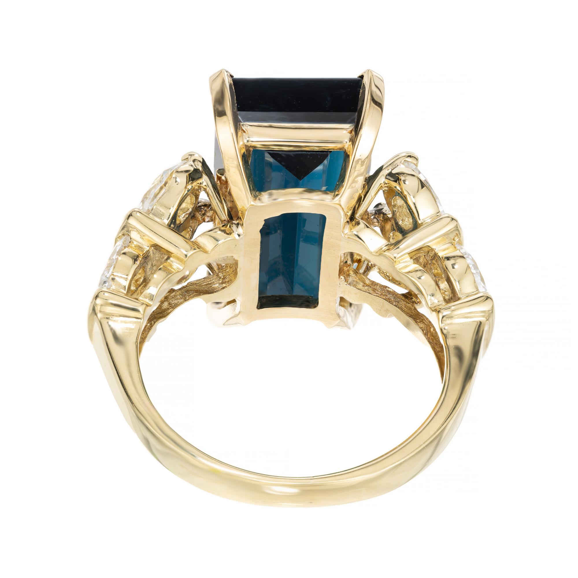 Women's 8.55 Carat Blue Indicolite Tourmaline Marquise Diamond Gold Cocktail Ring For Sale