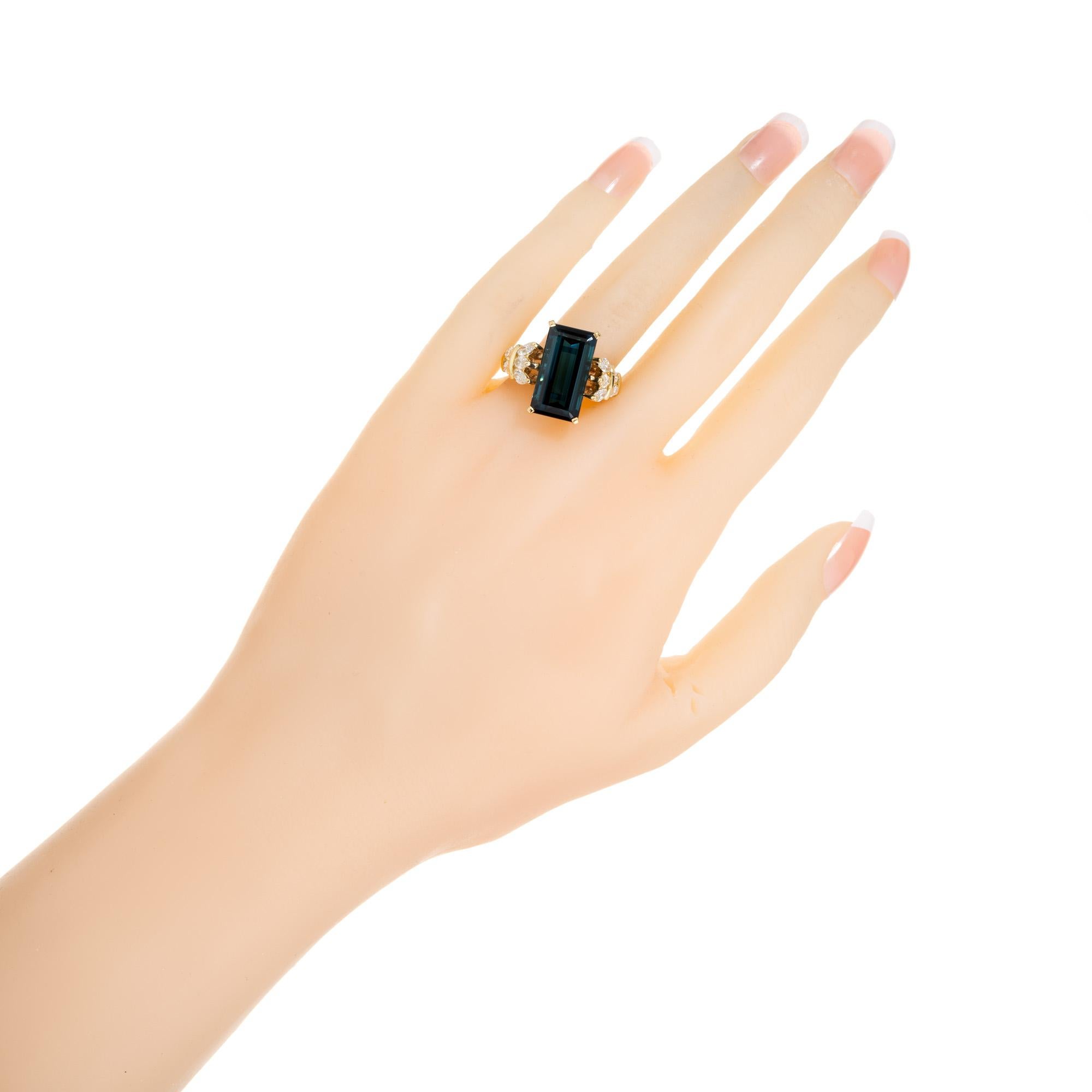 8.55 Carat Blue Indicolite Tourmaline Marquise Diamond Gold Cocktail Ring For Sale 3