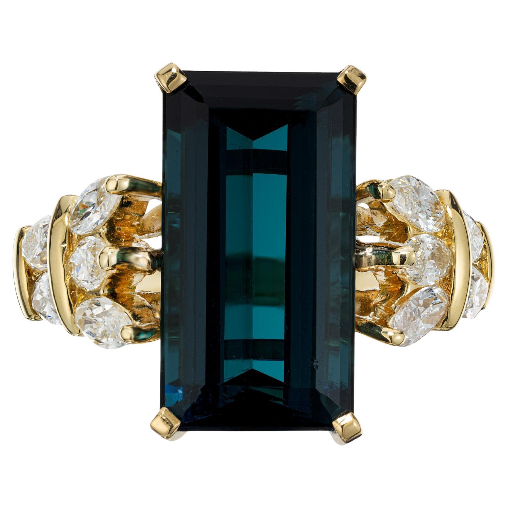 8.55 Carat Blue Indicolite Tourmaline Marquise Diamond Gold Coctail Ring