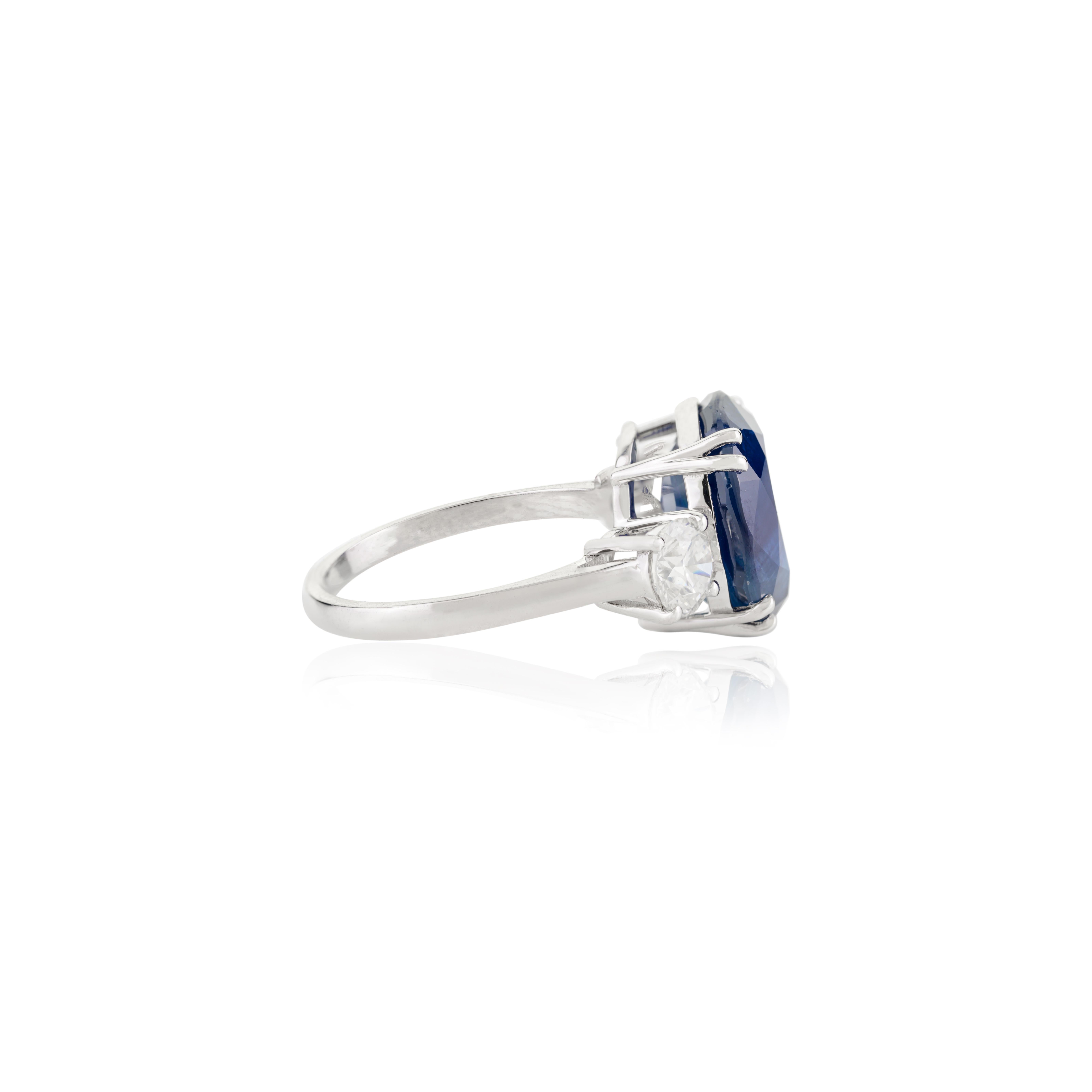 For Sale:  8.55 Carat Blue Sapphire Diamond Three-Stone Engagement Ring in 18k White Gold 3