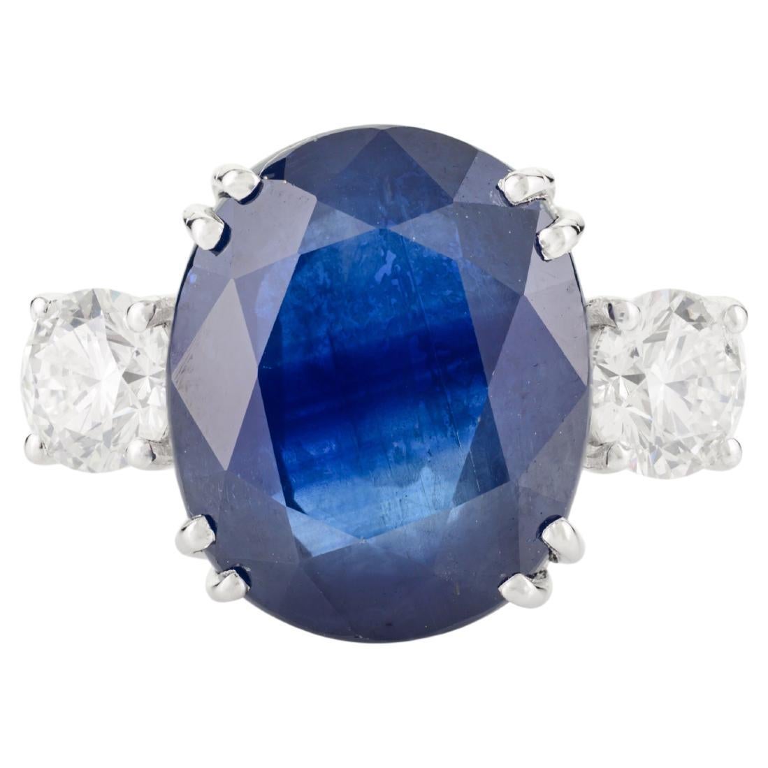 8.55 Carat Blue Sapphire Diamond Three-Stone Engagement Ring in 18k White Gold